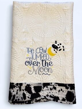 Cow print embroidered baby quilt handmade